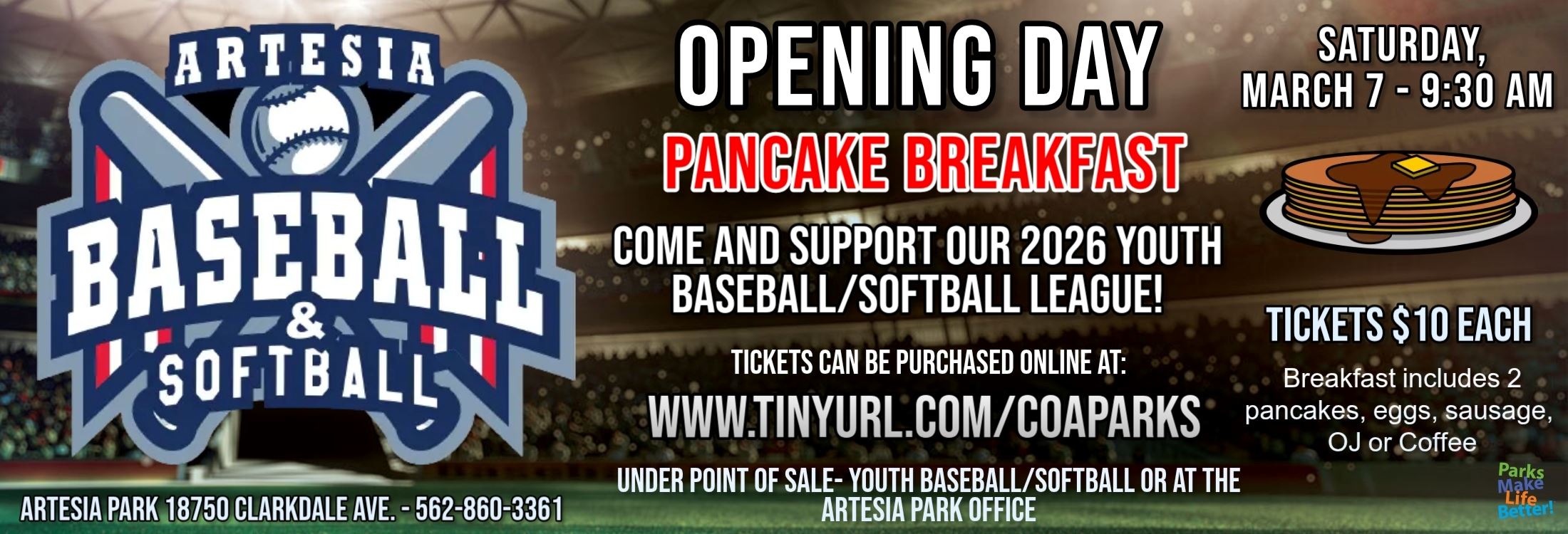 Youth Baseball/Softball Pancake Breakfast, Sat. March 7, 2026